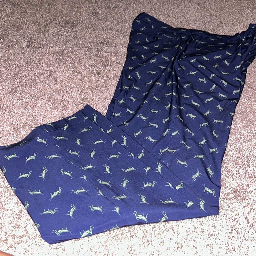 Men’s Golf RLX waist 33, length 32 blue with green crickets pant. Worn once.